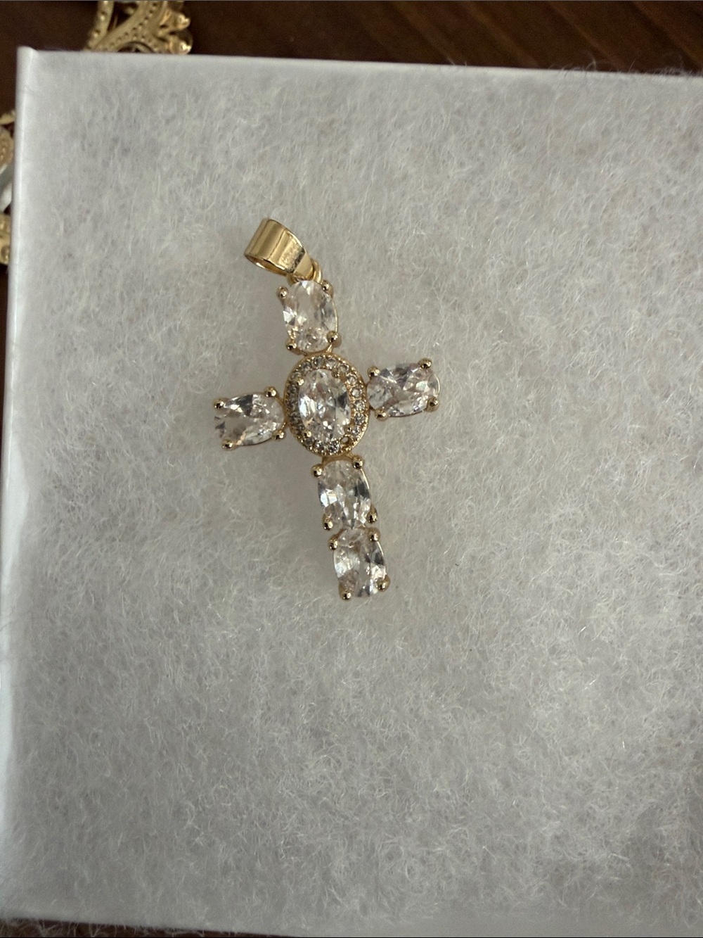 Gold Cross Pendant Necklace with Clear Crystals
